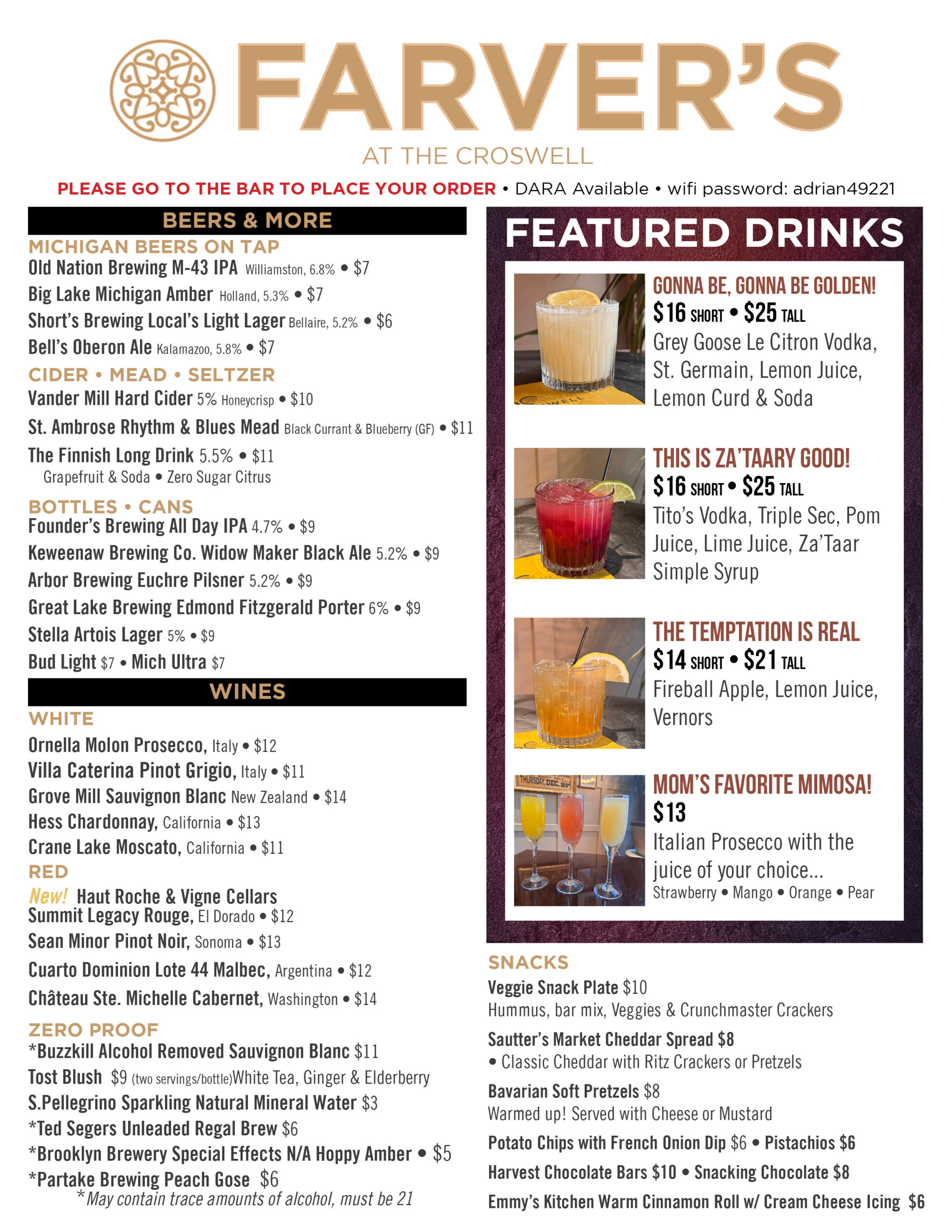 Farver's Menu April 2026