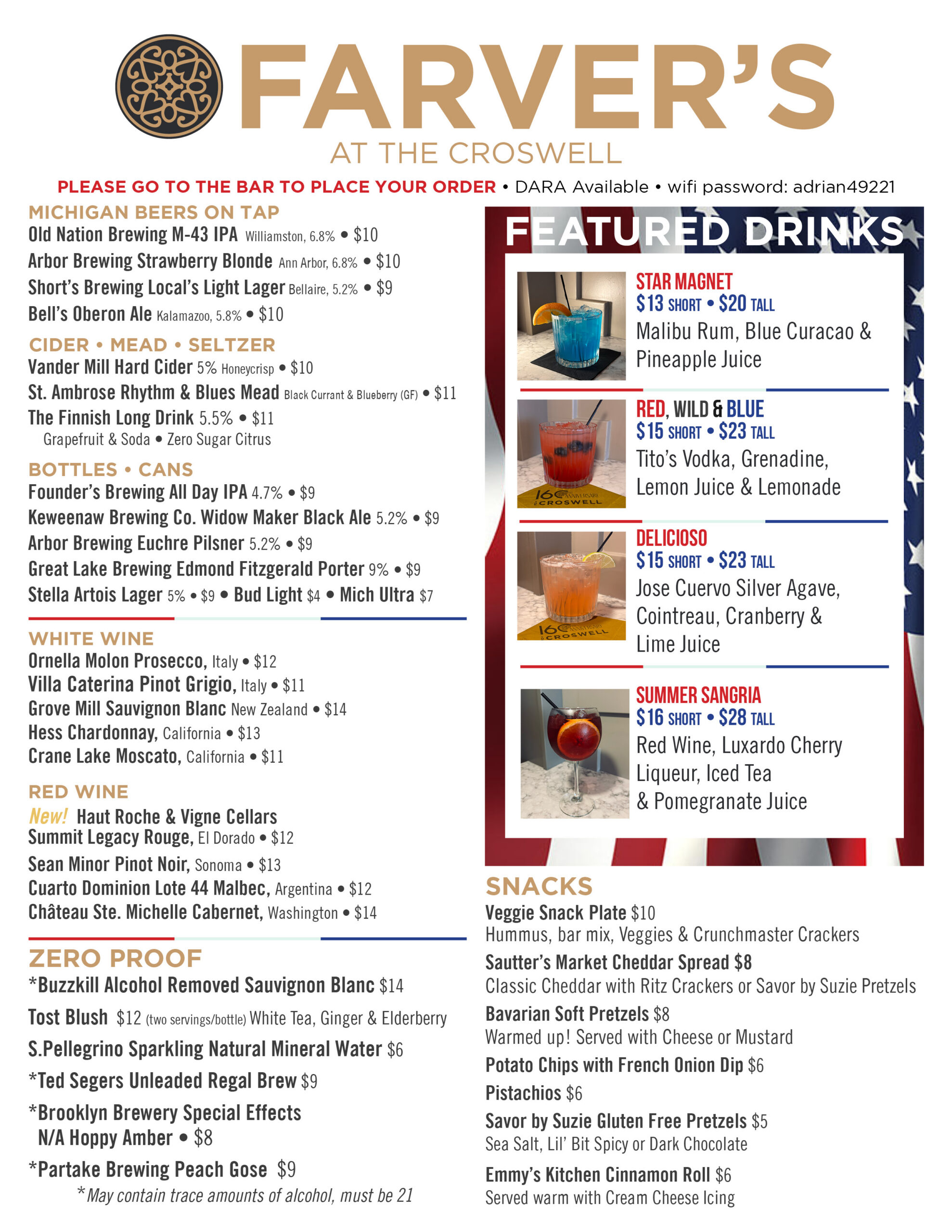 Farver's Menu April 2026